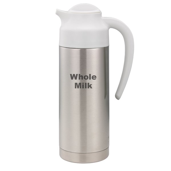 Service Ideas SteelVac Creamer, Etched Whole Milk, Vacuum Insulated Carafe, Stainless Vacuum, 1 Liter S2SN100WHOLEETWHT